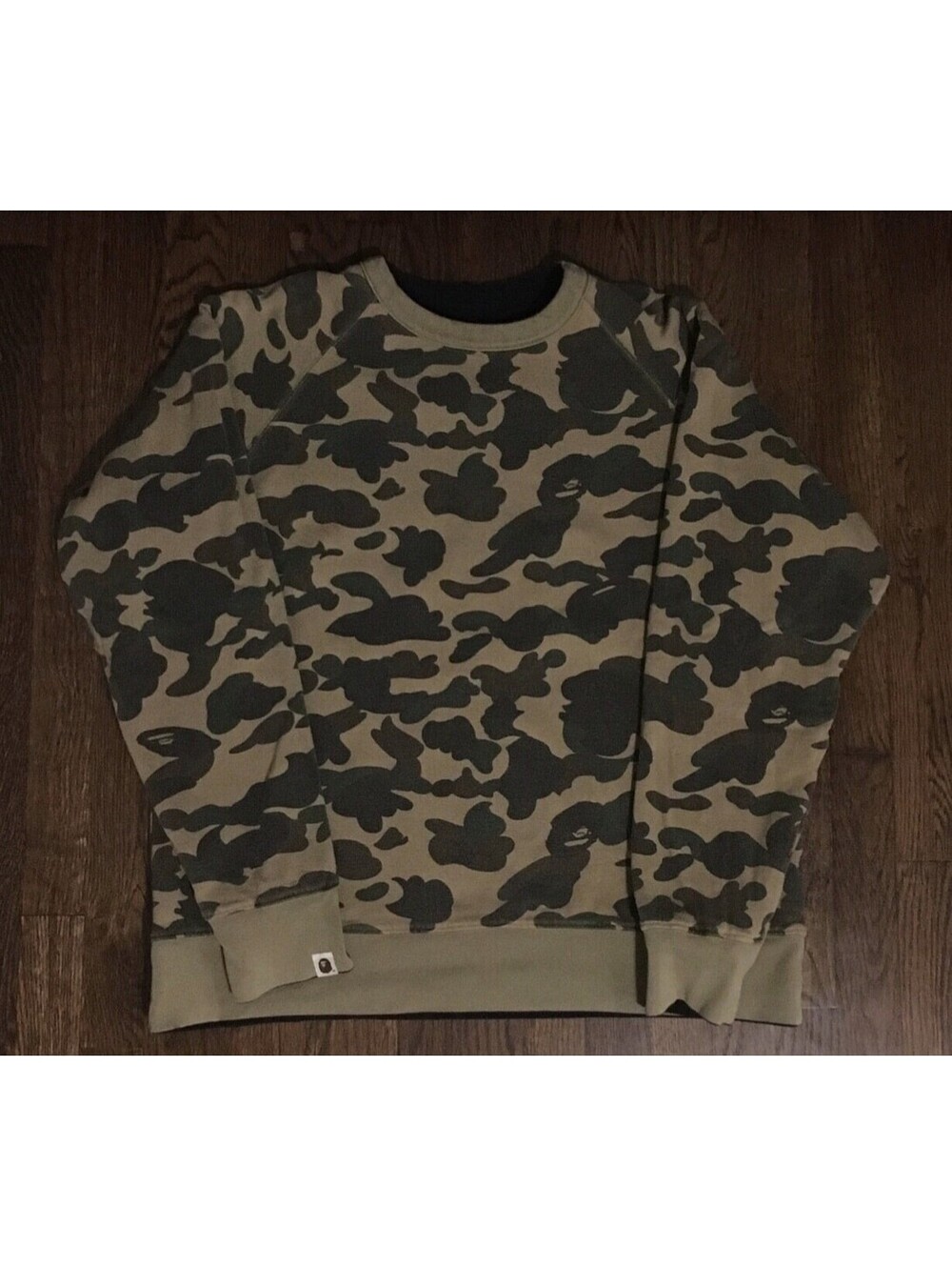 A Bathing Ape Reversible Camo Bape Logo Crew Neck Sweatshirt XL Black